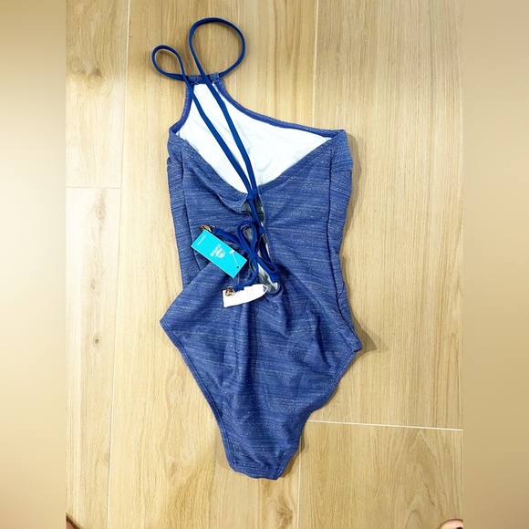 Cupshe Blue Metallic Asymmetrical Standard Coverage One-Piece Swimsuit Small - Picture 5 of 8